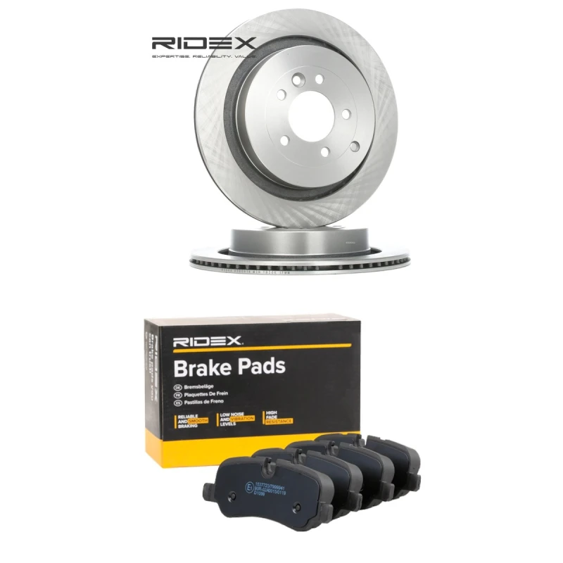 Image of RIDEX 3405B3332 Brake disc and pads set Rear Axle, Brake Disc Type: Vented, prepared for wear warning indicator Brake Set,disc brakes (3405)