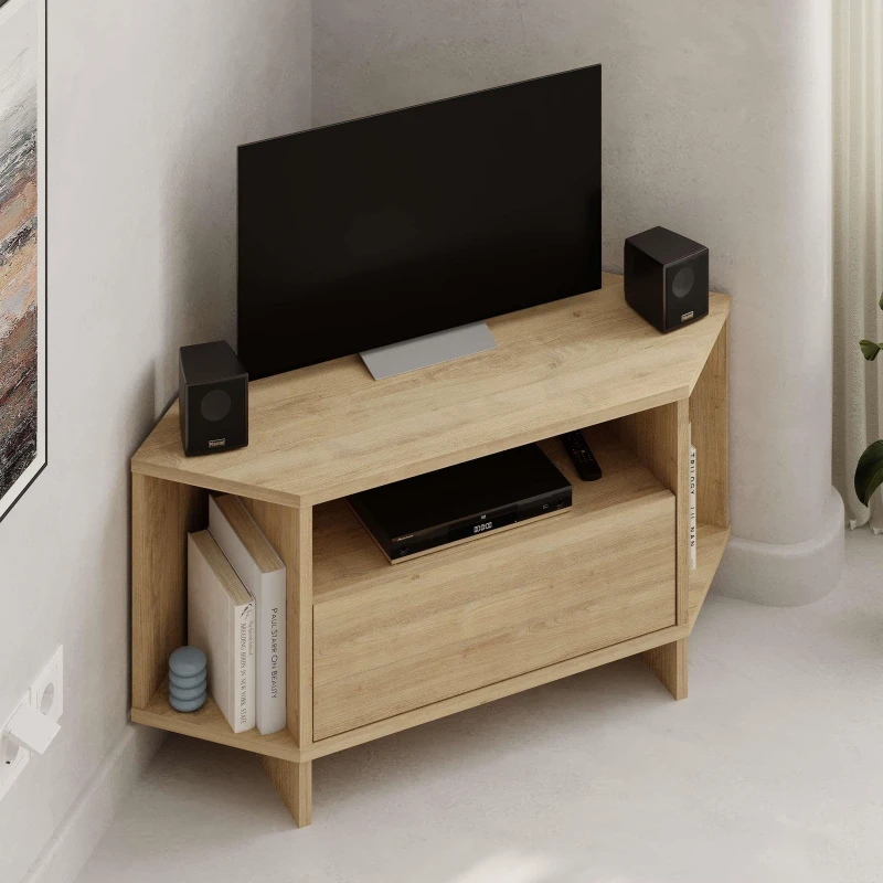 Image of Decortie Viva' Modern Corner TV Unit for 34" TVs in Natural Size: 1 Pack Natural Unisex 1 Pack