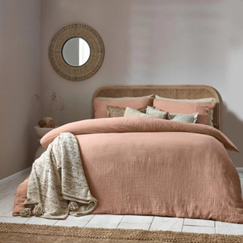 Image of Lark Cotton Muslin Duvet Cover Set Pink Clay, Pink Clay / Super King