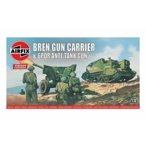 Image of Bren Gun Carrier & 6PDR Anti-Tank Gun 1:76 Vintage Classic Military Air Fix Model Kit