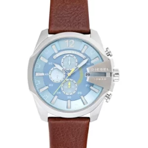 Mega Chief Chronograph Light Quartz Blue Dial Brown Leather Mens Watch