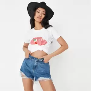 image of Missguided Extreme Rip High Waisted Shorts - Blue