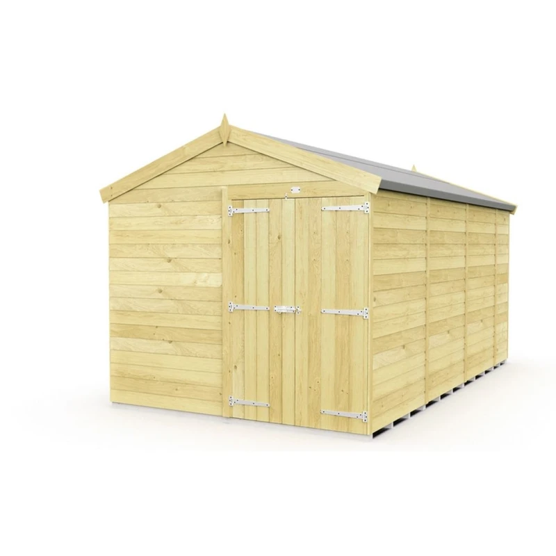 Image of Buttercup Farm 8 x 14 Feet Apex Shed - Double Door W/O Window - L417 x W231 x H217cm in Brown Brown Unisex