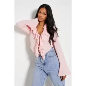 Image of I Saw It First Sheer Tie Frill Front Blouse - Pink