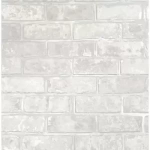 image of FD41953 Loft Brick Wallpaper, White - Fine Decor