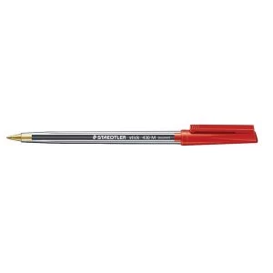 image of Staedtler Stick 430 1mm Medium Tip Ballpoint Pen 0.35m Line Width Red 1 x Pack of 10 Pens