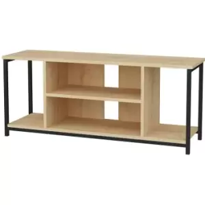Image of Decorotika - Rinaldo 120 Cm Wide tv Stand, tv Console, tv Unit With Open Shelves Metal Frame - Black And Oak - Black / Oak