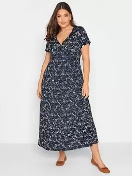 Image of Yours Yours Wrapped Front Floral Tie Dress, Black, Size 18, Women