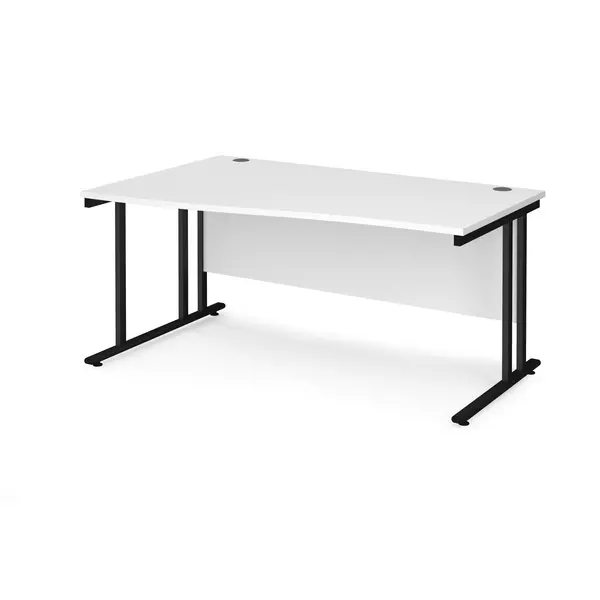 image of Maestro 25 Wave Desk Black Frame and White Table Top - Left Hand - 1600mm