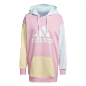 Image of adidas Essentials Colorblock Logo Oversized Hoodie Womens - True Pink / Almost Blue / Almo