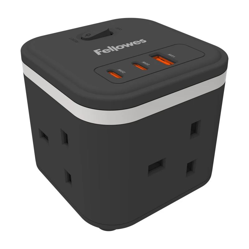 Image of FELLOWES Power Cube Extension Lead with USB - 2 m, Black 043859806348