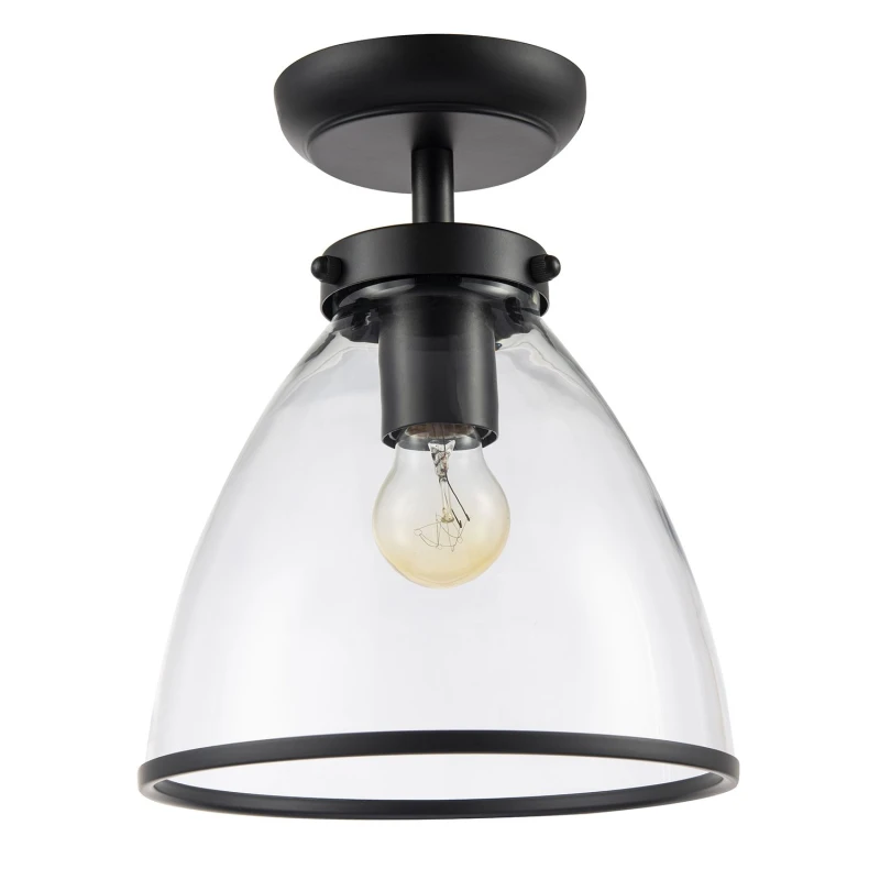 Image of Happy Homewares Industrial Style Ceiling Lamp Fitting with Transparent Glass Shade in Black Unisex