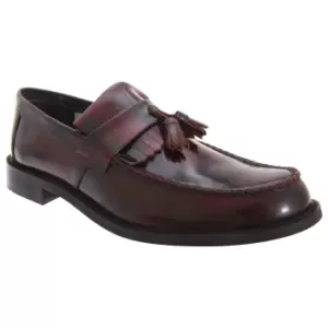 image of Roamers Mens Toggle Saddle Hi-Shine Leather Loafers (10 UK) (Oxblood)