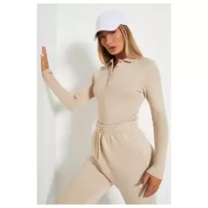 Image of I Saw It First Rib Button Collar Bodysuit - Brown