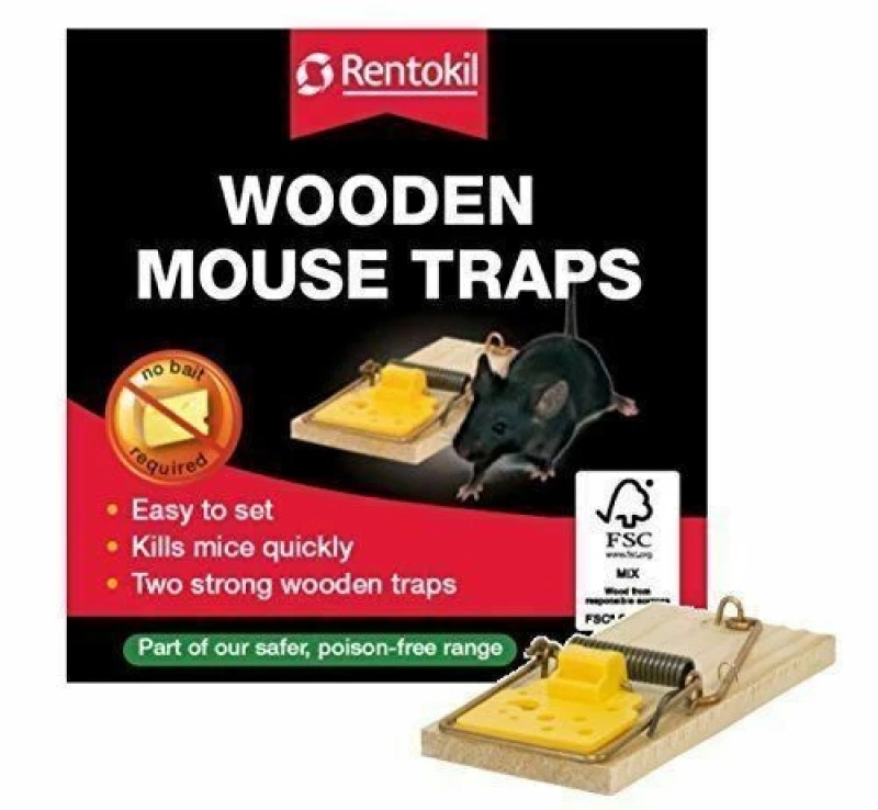 Image of Rentokil Wooden Mouse Trap - Twin Pack