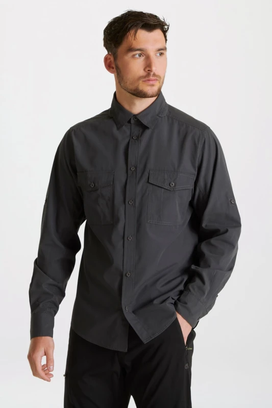 Image of Craghoppers Craghoppers Men 'Expert Kiwi' Long Sleeved Shirt in Grey Size: Small Grey S Male 5054904640409