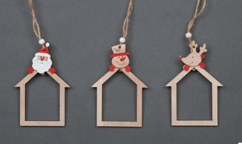 Image of Shatchi Christmas Tree Ornaments Wooden Aesthetic Hanging Decorations set of 3 pcs Xmas DIY Holiday Home Decor Brown