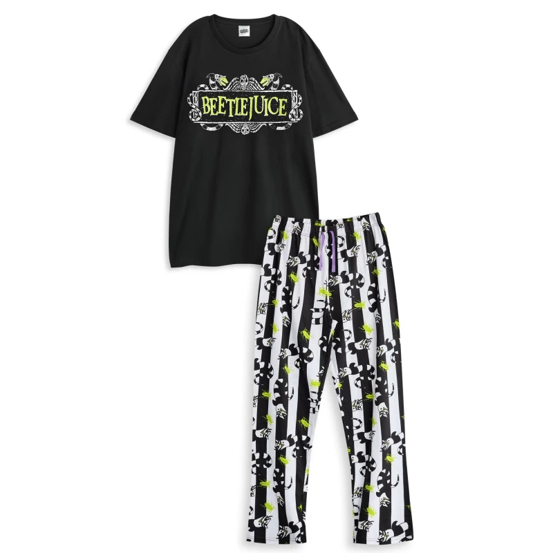 Image of Beetlejuice Beetlejuice Men Short Sleeve Long Leg Pyjama Set in Black Size: Small Black S Male 5063203281626