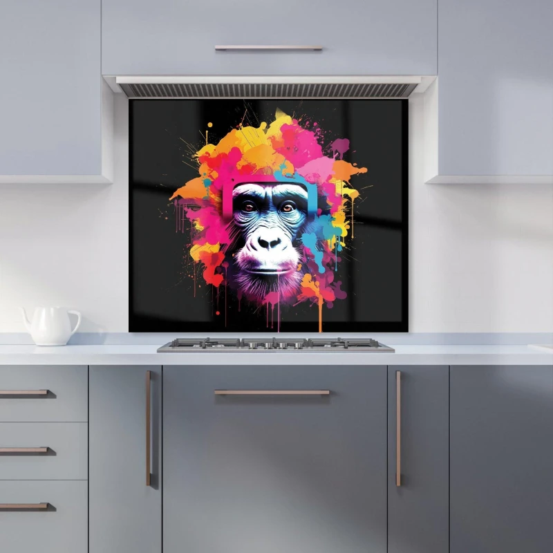 Image of Warren Reed - Designer Multi Coloured Monkey Face Kitchen Splashback in Pink Size: 600mm x 750mm Pink Unisex 600mm x 750mm