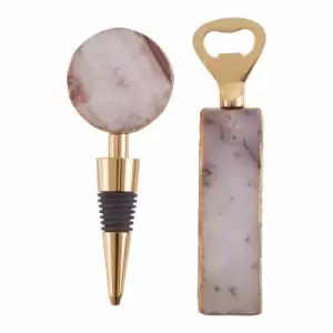 Fifty Five South Grey Bottle Opener & Stopper Set, Grey Agate, Gold Finish