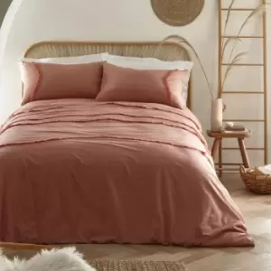 Image of Loft Tabitha Chevron Tassel 100% Cotton Duvet Cover Set, Dark Coral, Single - Appletree