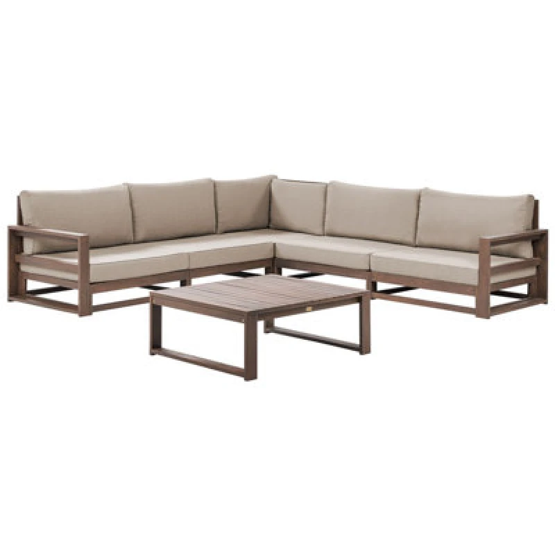 Image of Beliani Garden Corner Sofa With Table 5 Seater Timor Modular Certified Acacia Wood Dark Brown