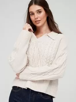 image of Levis Cable Knit Collared Jumper - Off White