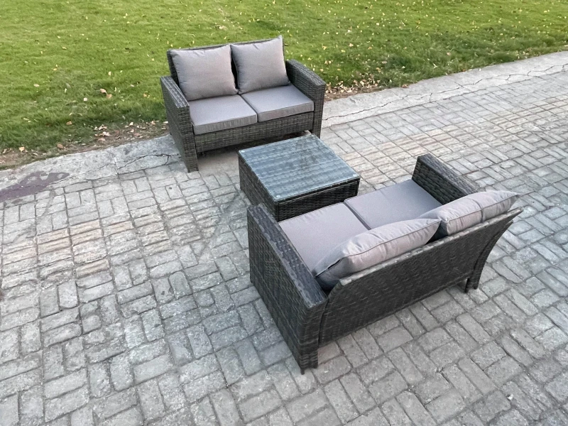 Image of Fimous Rattan Garden Furniture Set 3 piece Patio Rattan Furniture Sofa Weaving Wicker includes 2 Double Seat Sofa & Coffee Table in Dark Grey Dark Gre