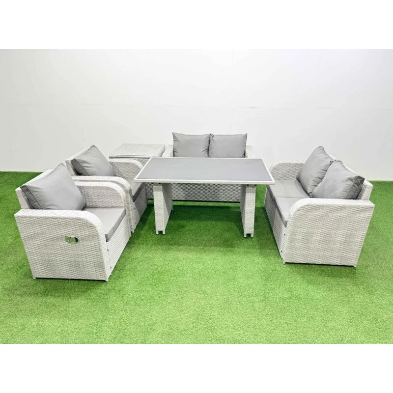 Image of Fimous Patio Garden Furniture Sets with Cushions Side Table 6 Pieces in Light Grey Light Grey Unisex
