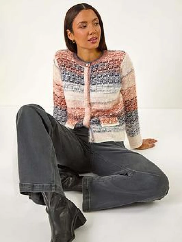 Image of Roman Womens Fluffy Ombre Knit Cardigan in Mid Blue Size: 20 Mid Blue Female 20