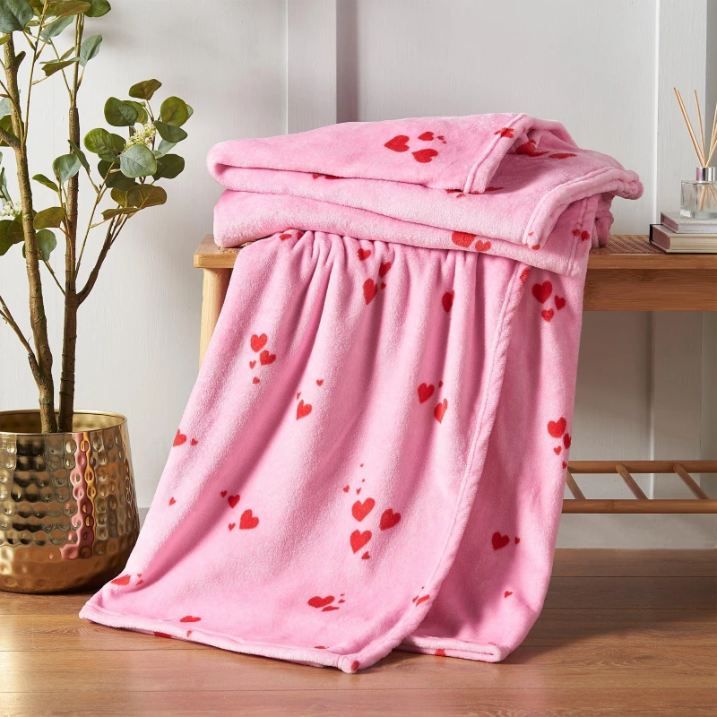 Image of Catherine Lansfield Heart Soft and Cosy 200cm x 240cm Throw Pink