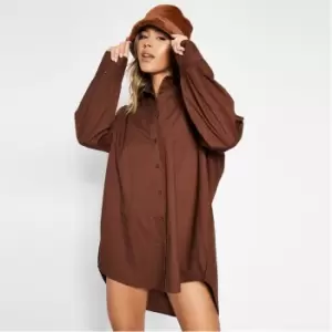 I Saw It First Oversized Dip Hem Shirt Dress - Brown