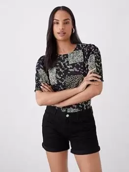 Image of Dorothy Perkins Patchwork Ditsy Short Sleeve Top - Black, Size 10, Women