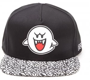 Image of Mario Boo Rubber Patch Snapback Cap - Black And White