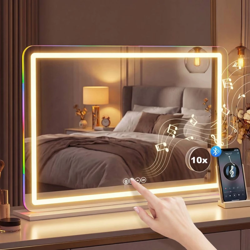 Image of HOMCOM Vanity Mirror with Lights & Bluetooth Speaker, 80 x 60 cm, White Size: 80 x 60cm White Unisex 80 x 60 cm