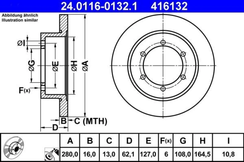 Image of ATE 24.0116-0132.1 Brake disc Solid, Coated Brake Disc (82)