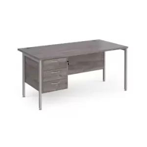 image of Maestro 25 straight desk 1600mm x 800mm with 3 drawer pedestal - silver H-frame leg and grey oak top