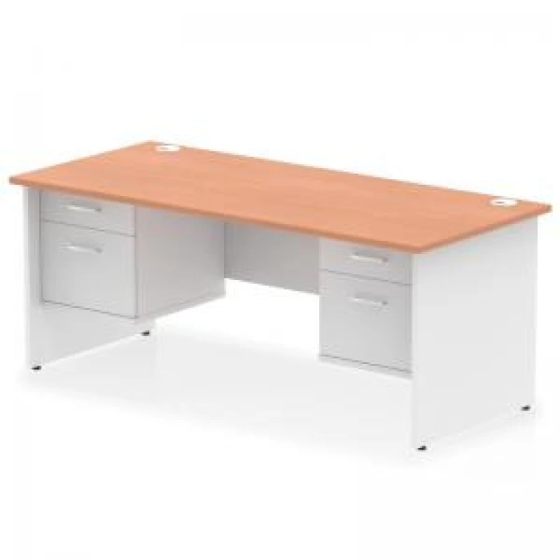 Image of Impulse Impulse 1800 x 800mm Straight Office Desk Beech Top White Panel End Leg with 2 x 2 Drawer Fixed Pedestal MIRDP18FP2FP2BCHWHT