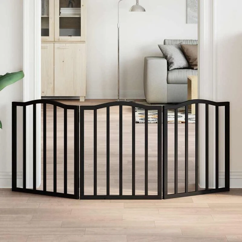 Image of vidaXL Dog Gate Foldable 3 Panels Black 150 cm?Poplar Wood, Black 352220