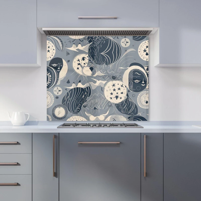 Image of Warren Reed - Designer Abstract Moon & Stars Kitchen Splashback in Grey Size: 600mm x 750mm Grey Unisex 600mm x 750mm