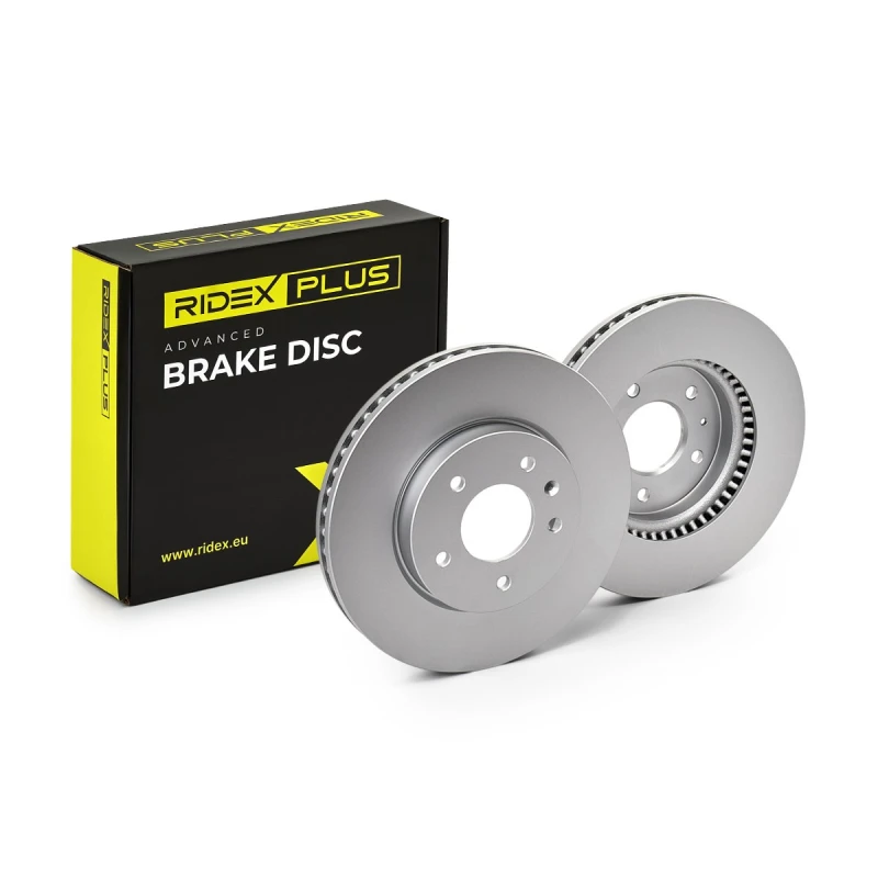 Image of RIDEX PLUS 82B0407P Brake disc Front Axle, Vented, Grey Cast Iron, Coated, High-carbon, without bolts/screws Grey Cast Iron Brake Disc (82)