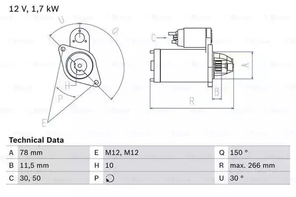 Image of Bosch 0986014940 Starter Motor 1494 12 V 1,7 kW Output BOSCHSTARTER-0986014940