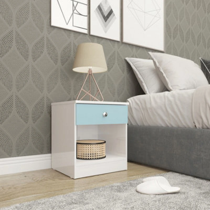 Image of Seconique Denver 1 Drawer Bedside Blue Gloss