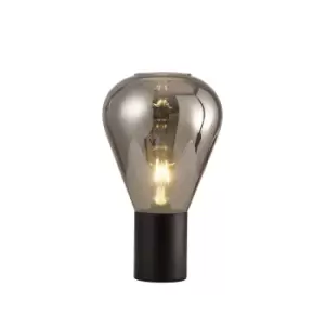 Image of Corinth Narrow Table Lamp, E27, Satin Black, Smoke Plated Glass