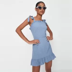 Image of Missguided Tall Frill Tie Shoulder Denim Mini Dress - Blue