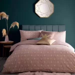 Image of Furn. Pink and Gold Bee Deco Reversible Duvet Cover and Pillowcase Set Pink and White
