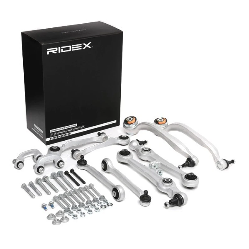 Image of RIDEX 772S0168 Control arm repair kit with coupling rod, Front axle both sides, Control Arm Aluminium Suspension Kit (772)