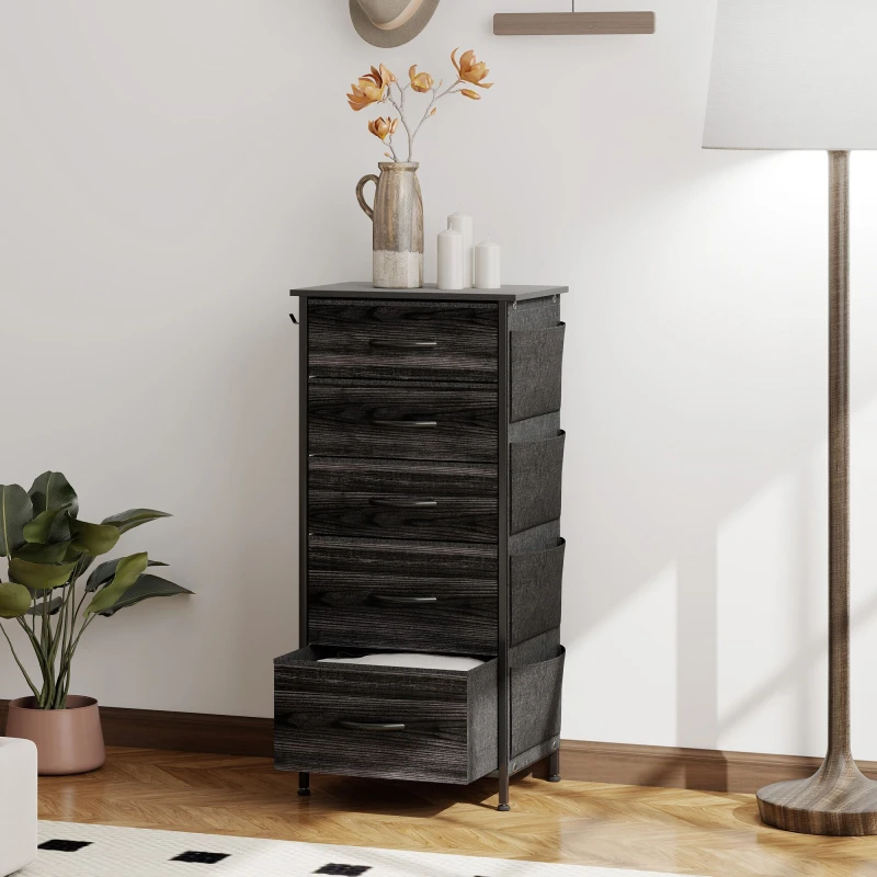 Image of HOMCOM HOMCOM Chest of Drawers with Fabric Drawers Dresser for Bedroom in Black Size: Small Black S Unisex 5063603326484