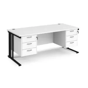 image of Office Desk Rectangular Desk 1800mm With Double Pedestal White Top With Black Frame 800mm Depth Maestro 25 MCM18P33KWH