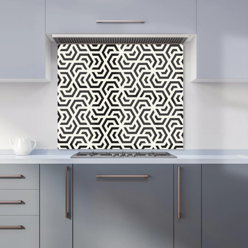 Image of Warren Reed - Designer Hexagonal Geometric Pattern Kitchen Splashback in Black Size: 700mm x 650mm Black Unisex 700mm x 650mm